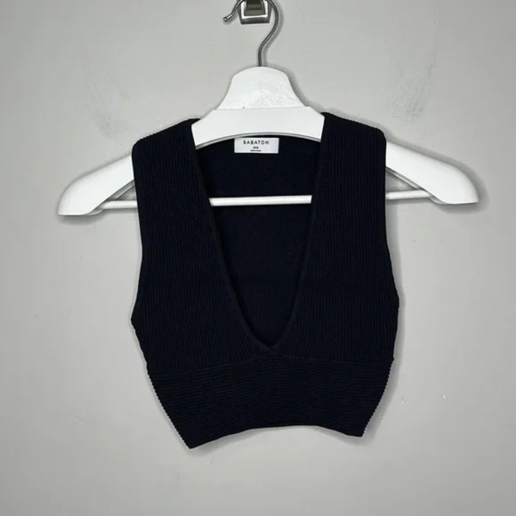 Aritzia Babaton Black Sculpt Knit Deep V Tank - Picture 3 of 9